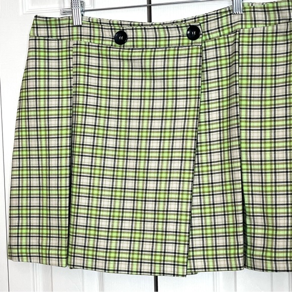 🛑SOLD🛑 ASOS Wrap Plaid Pleated Button Front Mini Skirt Size 14 - Picture 3 of 10